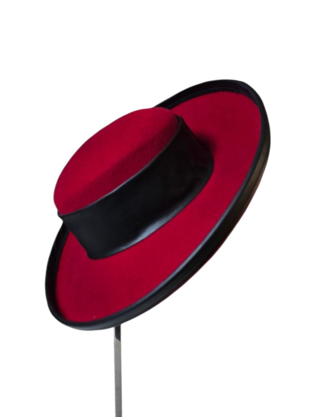Jennie Marie Red Wide Brim Hat Black Trim Statement Church Derby Vintage